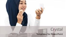  Presentation with woman muslim - Amazing presentation theme having young-muslim-woman-hold-cosmetic backdrop and a light gray colored foreground