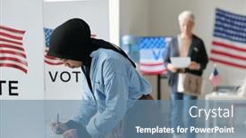  Presentation with elections - PPT theme having young-muslim-woman-in-hijab background and a teal colored foreground