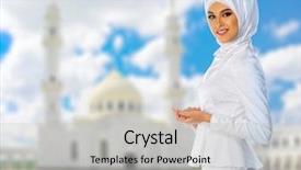  Presentation with muslim women - Beautiful PPT layouts featuring young muslim woman on white backdrop and a light gray colored foreground