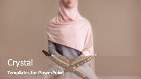  Presentation with woman muslim - PPT theme having young muslim woman praying indoors background and a coral colored foreground