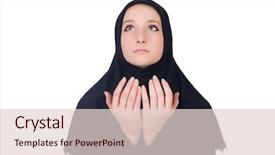  Presentation with omrah muslim people praying - Audience pleasing theme consisting of young muslim woman praying isolated backdrop and a  colored foreground