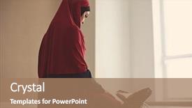  Presentation with woman muslim - Colorful slide deck enhanced with young muslim woman reading koran backdrop and a coral colored foreground