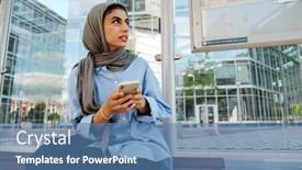  Presentation with bus stop - Slide set consisting of young-muslim-woman-wearing-headscarf background and a  colored foreground