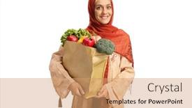  Presentation with woman muslim - Slide set with young-muslim-woman-wearing background and a coral colored foreground