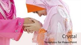  Presentation with elders - Audience pleasing presentation design consisting of young muslim women greeting backdrop and a coral colored foreground
