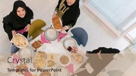  Presentation with muslim women - Slide deck enhanced with young-muslim-women-preparing-food background and a  colored foreground