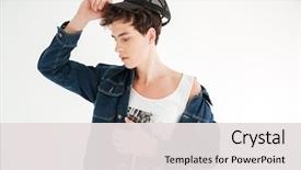  Presentation with mystery - Presentation theme with young mystery man in cap background and a light gray colored foreground