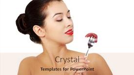  Presentation with eating - Amazing PPT layouts having young naked woman eating piece of beef backdrop and a coral colored foreground