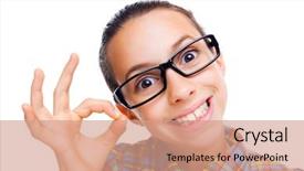  Presentation with girl power esami medie - Slide deck featuring young nerdy girl showing ok background and a  colored foreground