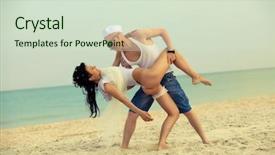  Presentation with dancing - PPT theme with young newly wed couple dancing background and a soft green colored foreground