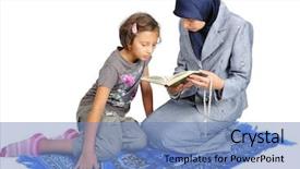  Presentation with muslim - Colorful slides enhanced with young nice muslim female praying backdrop and a teal colored foreground