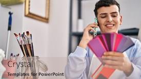  Presentation with non binary - Slide set enhanced with young-non-binary-man-artist background and a mint green colored foreground