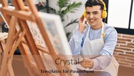  Presentation with music studio - PPT theme enhanced with young-non-binary-man-artist background and a coral colored foreground