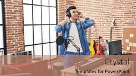  Presentation with non binary - Presentation design featuring young-non-binary-man-artist background and a coral colored foreground