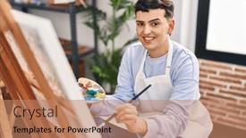  Presentation with non binary - Slide deck featuring young-non-binary-man-artist background and a coral colored foreground