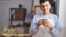  Presentation with non binary - Slide set consisting of young-non-binary-man-artist and a violet colored foreground