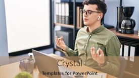  Presentation with non binary - Presentation theme with young-non-binary-man-business background and a coral colored foreground