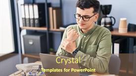  Presentation with non binary - Presentation design consisting of young-non-binary-man-business background and a violet colored foreground