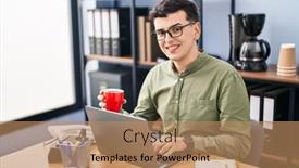  Presentation with non motorized - Slide set having young-non-binary-man-business background and a coral colored foreground