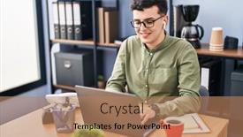  Presentation with non binary - Slide set having young-non-binary-man-business background and a coral colored foreground