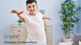  Presentation with non binary - PPT theme enhanced with young-non-binary-man-doing background and a light gray colored foreground