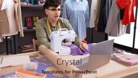  Presentation with non binary - Slide set consisting of young-non-binary-man-dressmaker background and a coral colored foreground