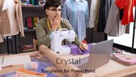  Presentation with non binary - Presentation design with young-non-binary-man-dressmaker background and a coral colored foreground