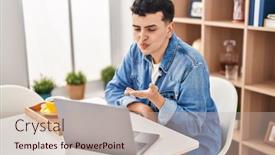  Presentation with non binary - Presentation theme with young-non-binary-man-having background and a mint green colored foreground