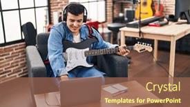  Presentation with music studio - PPT theme consisting of young-non-binary-man-musician background and a violet colored foreground