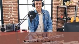  Presentation with piano keyboard - Presentation design featuring young-non-binary-man-musician background and a violet colored foreground