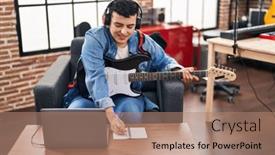  Presentation with electrical - Slide set having young-non-binary-man-musician background and a coral colored foreground