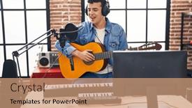  Presentation with classical music - Presentation theme having young-non-binary-man-musician background and a coral colored foreground