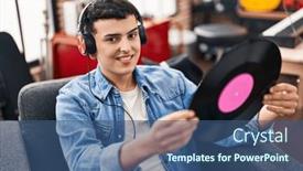  Presentation with music vinyl - Presentation theme having young-non-binary-man-musician background and a ocean colored foreground