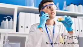  Presentation with non binary - Presentation theme featuring young-non-binary-man-scientist background and a light gray colored foreground