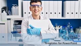  Presentation with binder - PPT layouts having young-non-binary-man-scientist background and a light blue colored foreground