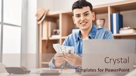  Presentation with counting - PPT layouts enhanced with young-non-binary-man-sitting background and a coral colored foreground