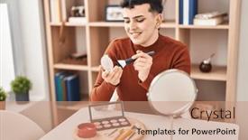  Presentation with makeup - Presentation theme enhanced with young-non-binary-man-smiling background and a coral colored foreground