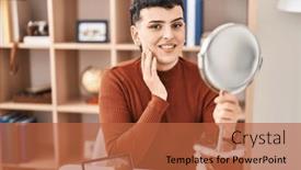  Presentation with non binary - PPT theme having young-non-binary-man-smiling background and a red colored foreground