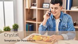  Presentation with non binary - Slide deck enhanced with young-non-binary-man-talking background and a coral colored foreground