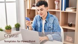  Presentation with non binary - PPT layouts with young-non-binary-man-using background and a soft green colored foreground