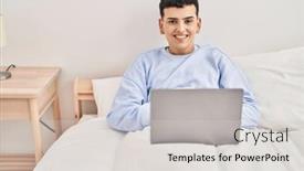  Presentation with non binary - Presentation theme having young-non-binary-man-using background and a light gray colored foreground