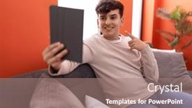  Presentation with non binary - Slides featuring young-non-binary-man-using background and a coral colored foreground