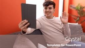  Presentation with non binary - Slides having young-non-binary-man-using and a coral colored foreground