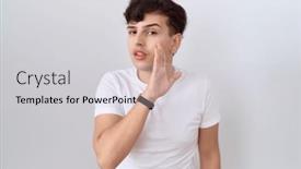  Presentation with talk - Presentation enhanced with young-non-binary-man-wearing background and a light gray colored foreground