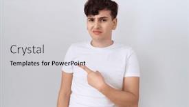  Presentation with forefinger - Slide set consisting of young-non-binary-man-wearing background and a light gray colored foreground