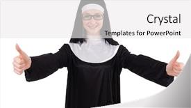  Presentation with nun - Amazing slide set having thumbs up ok peace - young nun isolated backdrop and a white colored foreground