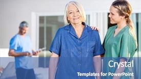  Presentation with nursing - Beautiful presentation featuring young nurse - portrait of smiling senior woman backdrop and a ocean colored foreground