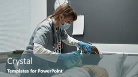  Presentation with lung - PPT theme featuring young-nurse-bending-over-injured background and a ocean colored foreground