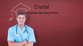  Presentation with army nurse - Colorful presentation design enhanced with young nurse in blue tunic backdrop and a tawny brown colored foreground