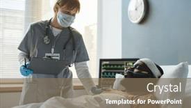  Presentation with mask nurse - Presentation design having young-nurse-in-protective-mask background and a violet colored foreground